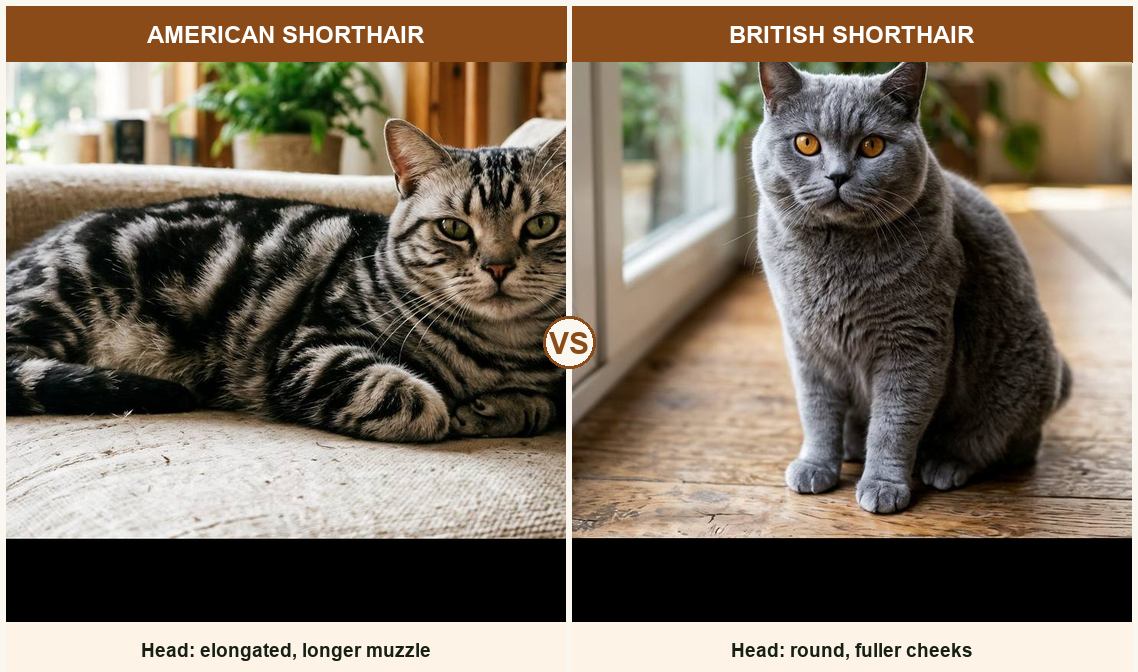 American Shorthair vs British Shorthair side-by-side