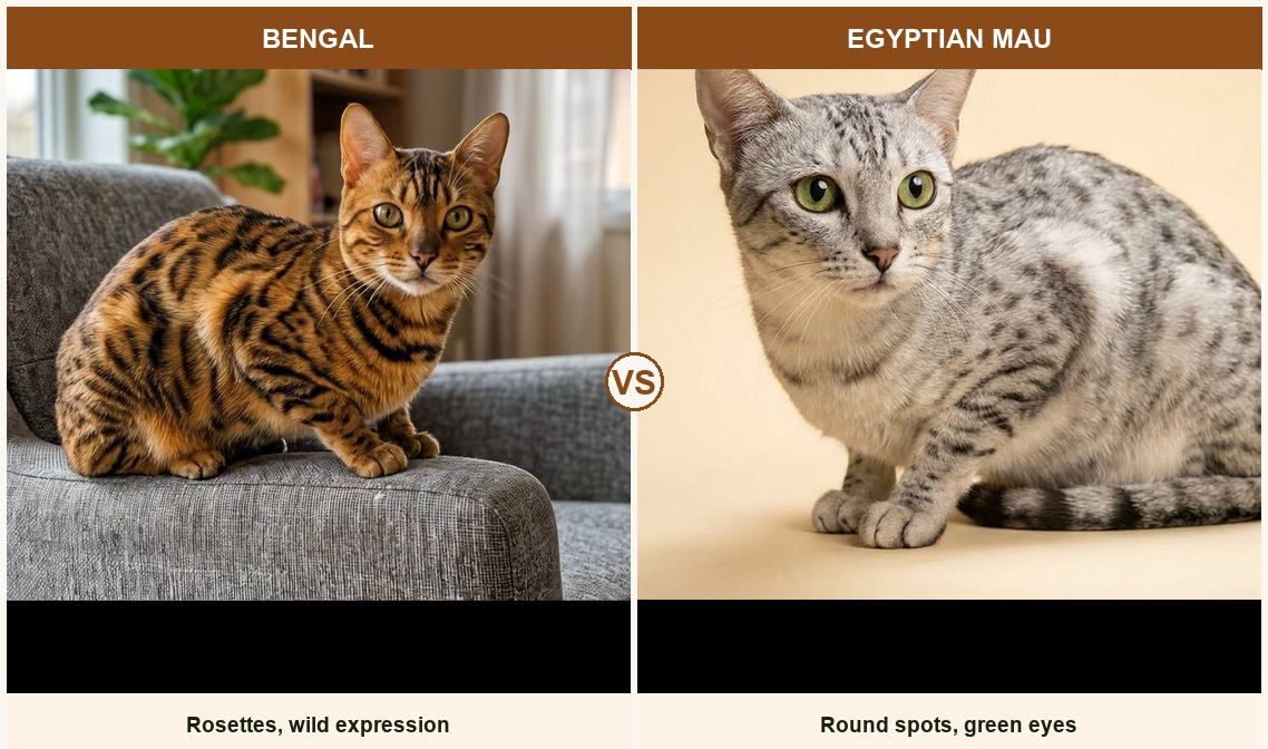 Bengal vs Egyptian Mau side-by-side