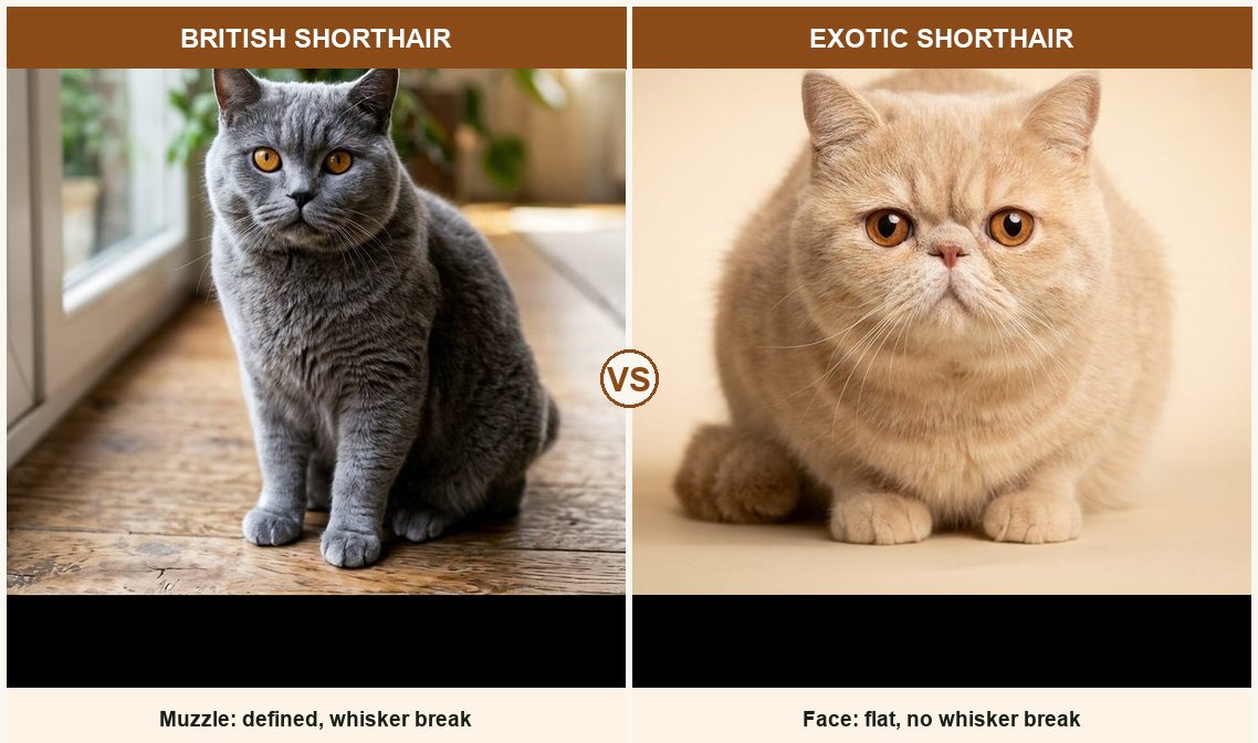 British Shorthair vs Exotic Shorthair side-by-side