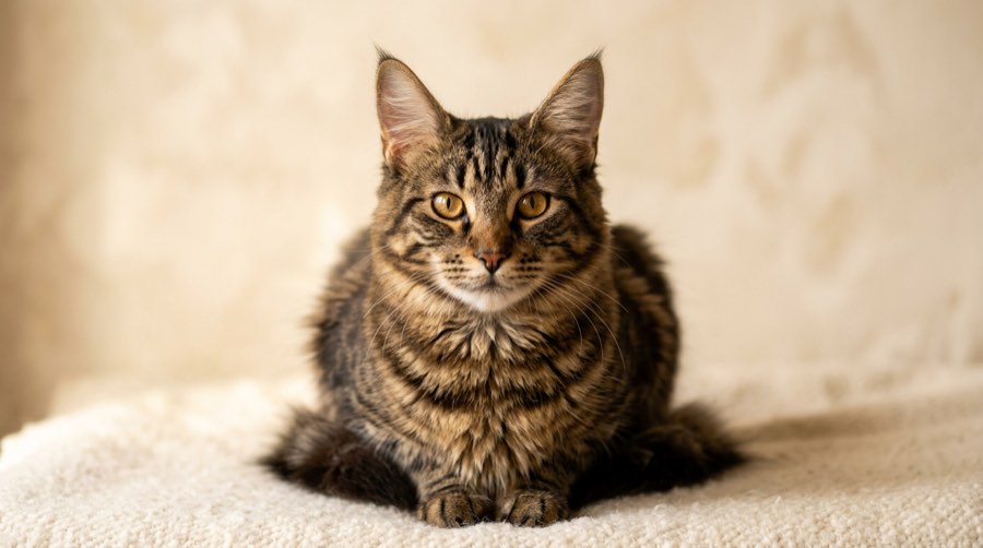 Pet quality Maine Coon with moderate ear tufts and a slightly narrower muzzle