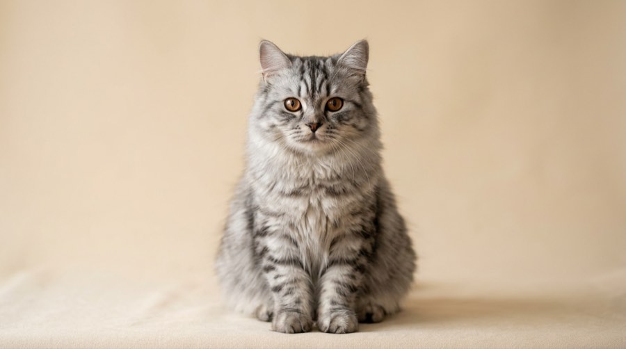 Pet quality silver tabby Persian with a moderately rounded face and a less flat muzzle