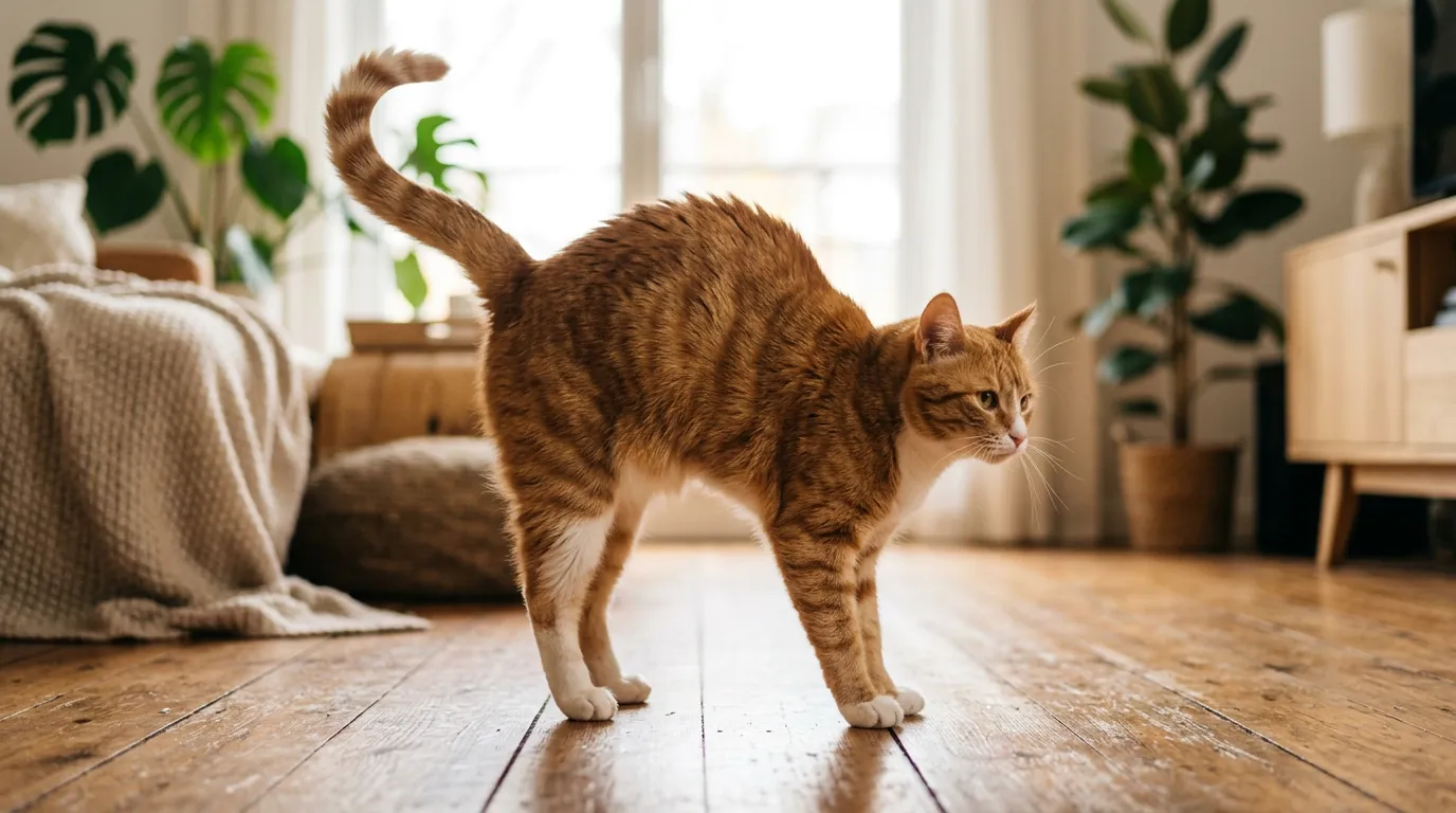 Cat stretching and showing expressive body language